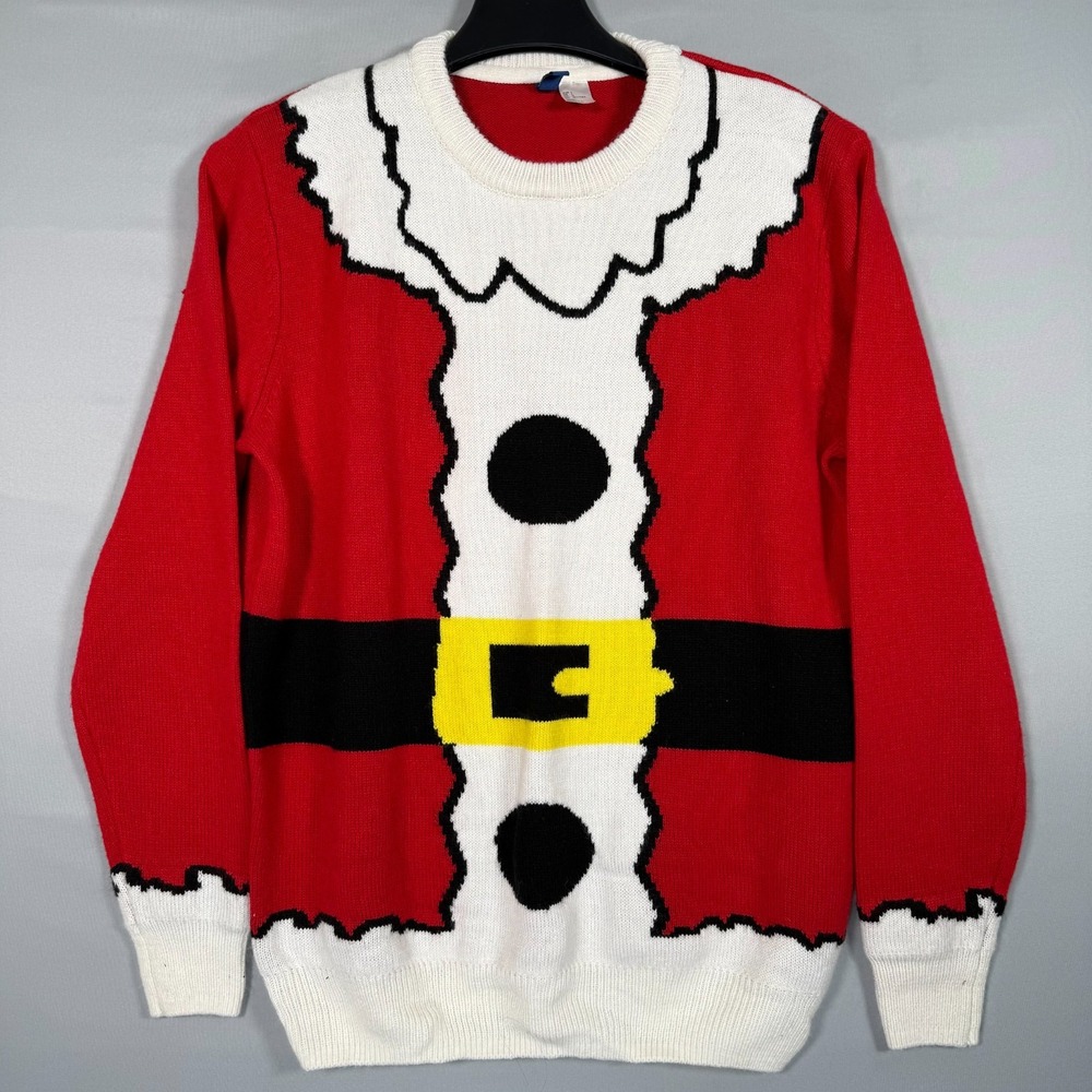 Santa Claus Body Ugly Christmas Sweater Men's Large Funny Xmas Wool Red Pullover